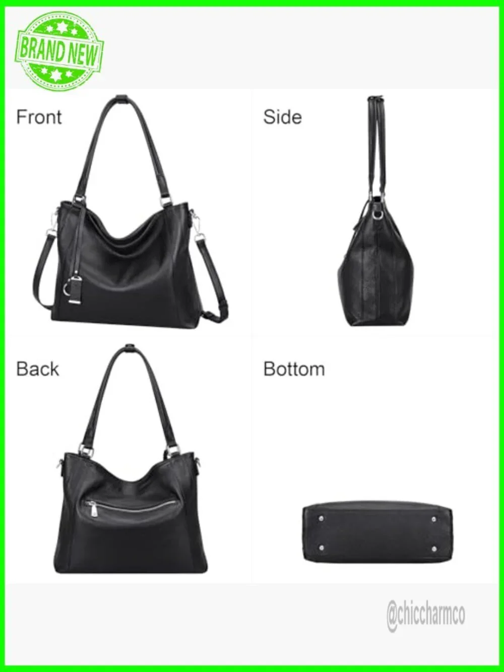Large Genuine Leather Hobo Bag with Detachable Strap for Women